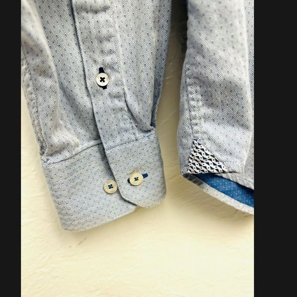 ROBERT GRAHAM Light Blue White Pattern Mens Button Down Shirt 41/16 - Picture 4 of 6